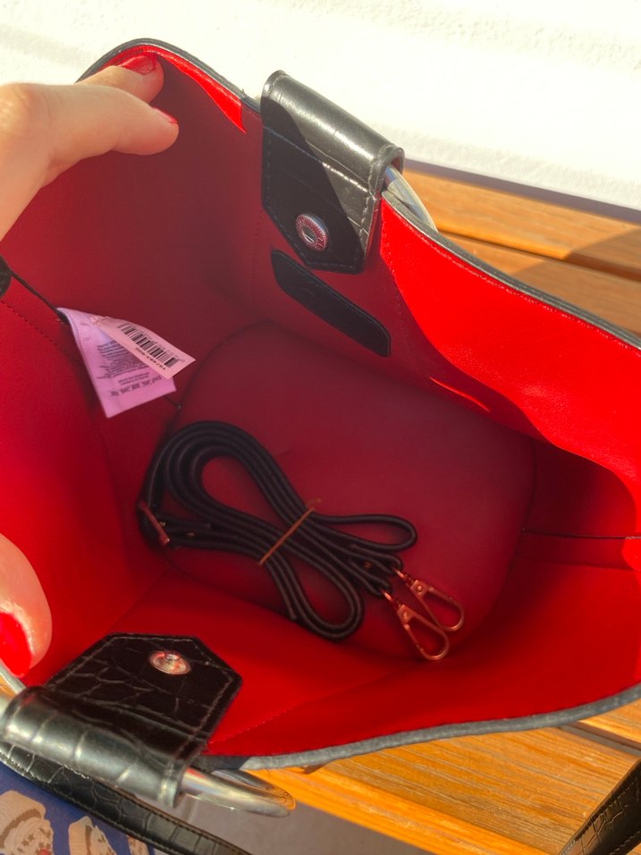 Mavi Marka Siyah Yılan Desenli Deri Kadın Çanta - Görsel 3