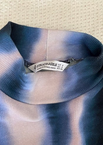 Stradivarius Mavi Gri Batik Desenli Uzun Kolsuz Elbise - Görsel 4