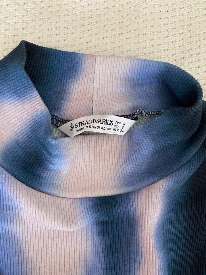 Stradivarius Mavi Gri Batik Desenli Uzun Kolsuz Elbise - Görsel 4