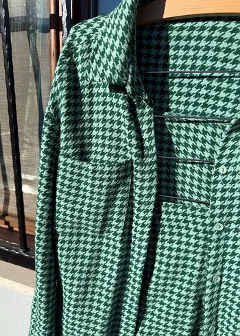 Düğmeli Yeşil Ekose Salaş Kadın etekli takım - Görsel 3