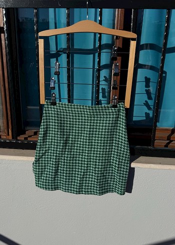 Düğmeli Yeşil Ekose Salaş Kadın etekli takım - Görsel 5