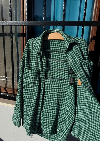 Düğmeli Yeşil Ekose Salaş Kadın etekli takım - Görsel 2