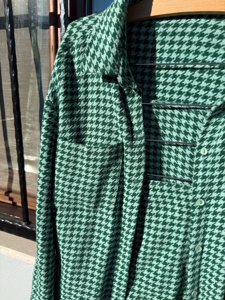 Düğmeli Yeşil Ekose Salaş Kadın etekli takım - Görsel 3