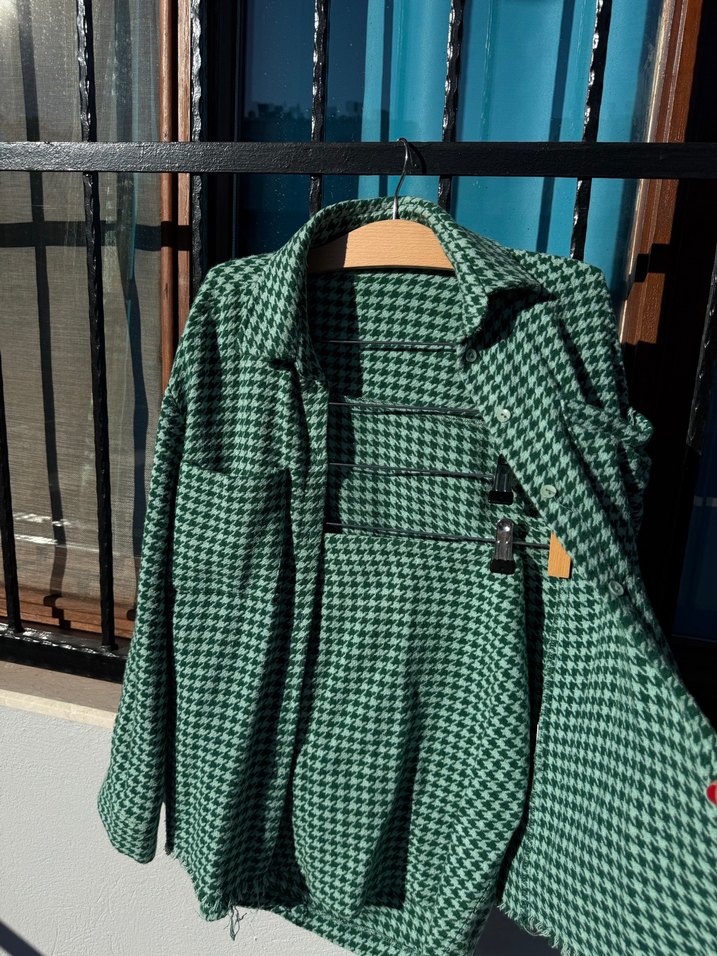 Düğmeli Yeşil Ekose Salaş Kadın etekli takım - Görsel 2