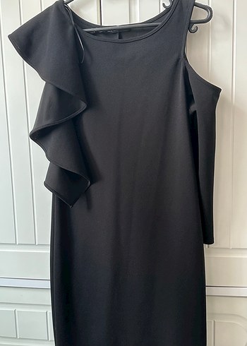 Asimetrik Drapeli Siyah Midi Elbise - Görsel 2