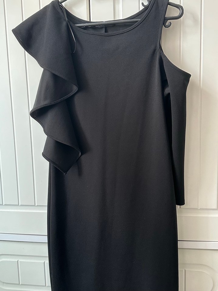 Asimetrik Drapeli Siyah Midi Elbise - Görsel 2