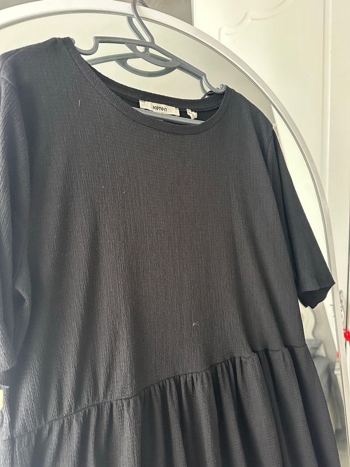 Siyah Keten Midi Salaş Elbise - Görsel 2