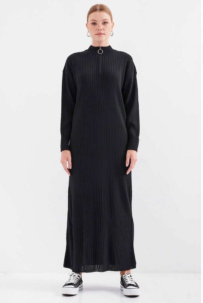 Fermuarlı Siyah Uzun Kollu Kadın Triko - Görsel 3