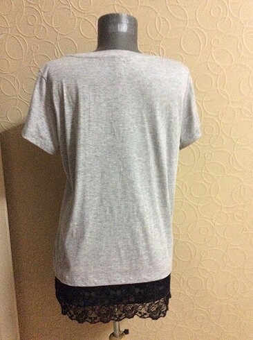 m Beden gri Renk 1990 yazılı gri tshirt dantelli