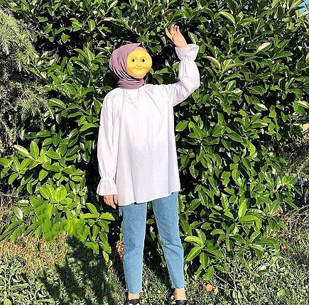 Beyaz kol detaylı oversize gömlek tunik