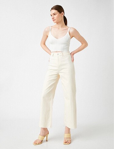 KOTON EKRU JEAN TRENDYOLMİLLA WİDE LEG JEAN
