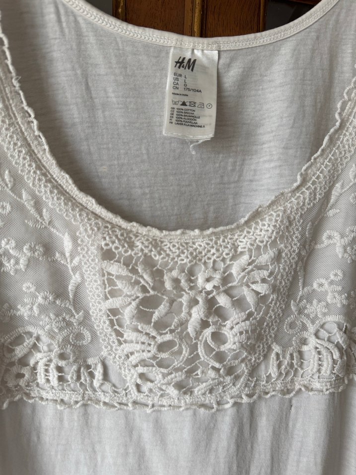 H&M Nakış Detaylı Beyaz Gecelik pamuklu - Görsel 5