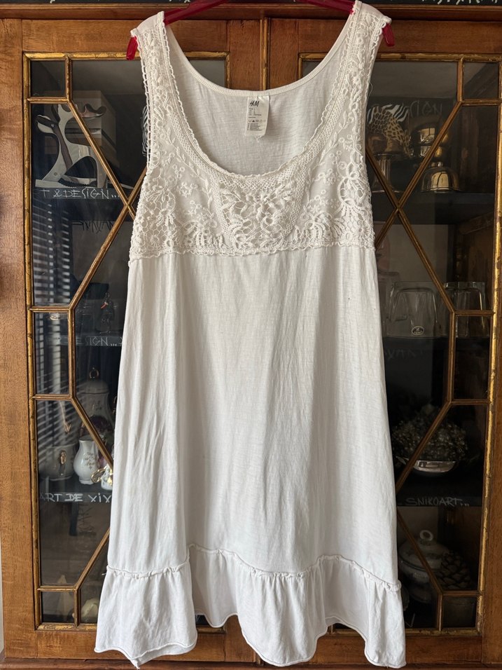 H&M Nakış Detaylı Beyaz Gecelik pamuklu - Görsel 3