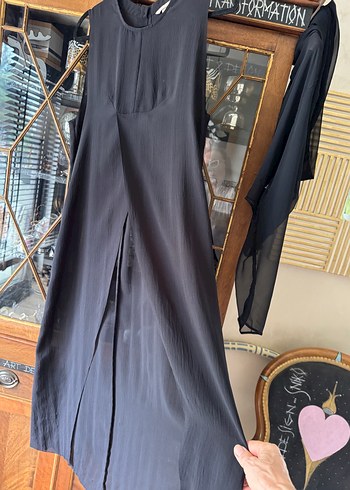 H&M pahalı hattı özel tasarım siyah şifon uzun elbise - Görsel 8