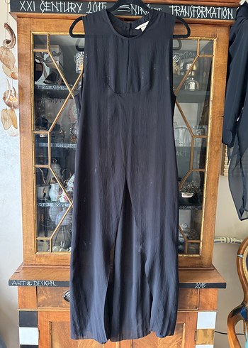 H&M pahalı hattı özel tasarım siyah şifon uzun elbise - Görsel 5