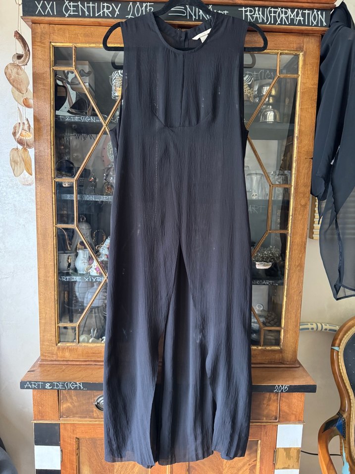 H&M pahalı hattı özel tasarım siyah şifon uzun elbise - Görsel 5