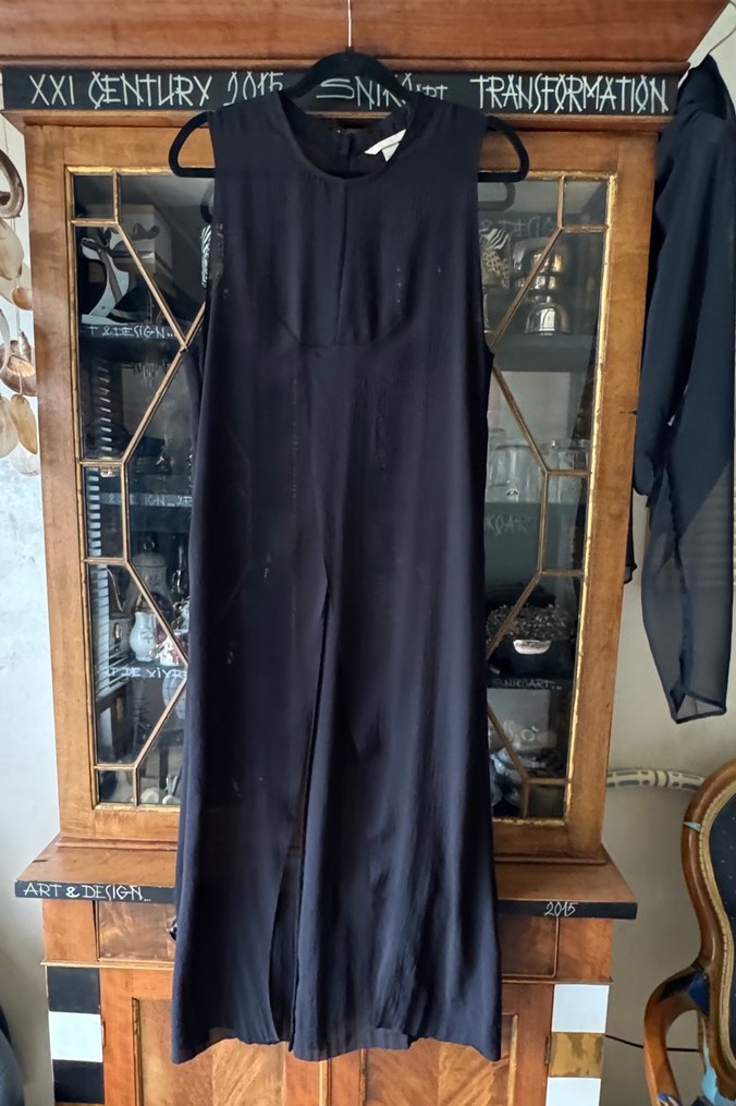 H&M pahalı hattı özel tasarım siyah şifon uzun elbise - Görsel 4