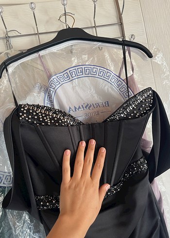 Siyah Straplez Uzun Abiye Elbise - Görsel 5