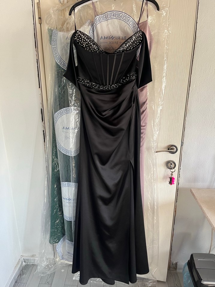 Siyah Straplez Uzun Abiye Elbise - Görsel 2