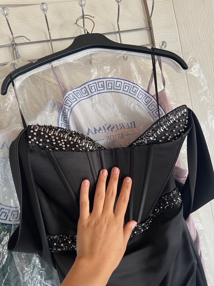 Siyah Straplez Uzun Abiye Elbise - Görsel 5