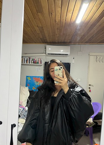 Kadın Siyah Deri Oversize Ceket - Görsel 3