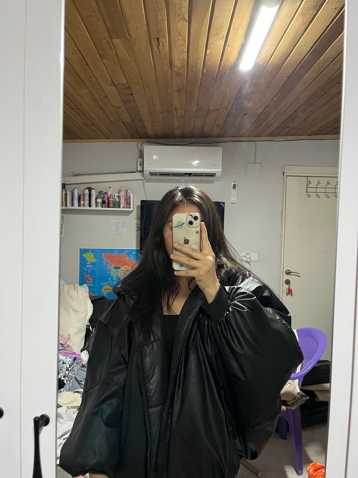 Kadın Siyah Deri Oversize Ceket - Görsel 2