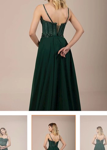 Dantel İşlemeli Yeşil Uzun Abiye Elbise - Görsel 3