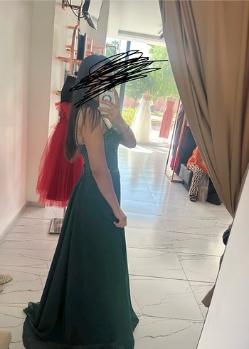 Dantel İşlemeli Yeşil Uzun Abiye Elbise - Görsel 5