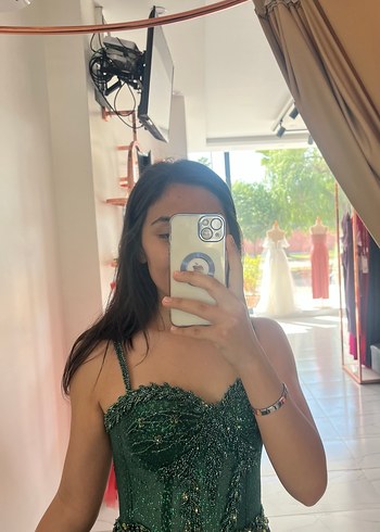 Dantel İşlemeli Yeşil Uzun Abiye Elbise - Görsel 6