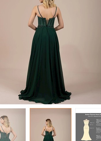 Dantel İşlemeli Yeşil Uzun Abiye Elbise - Görsel 4