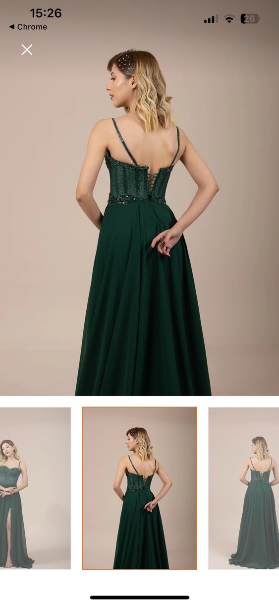 Dantel İşlemeli Yeşil Uzun Abiye Elbise - Görsel 3