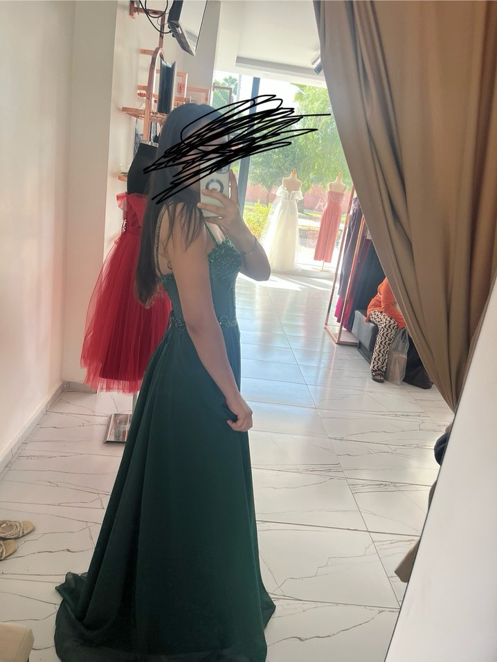 Dantel İşlemeli Yeşil Uzun Abiye Elbise - Görsel 5