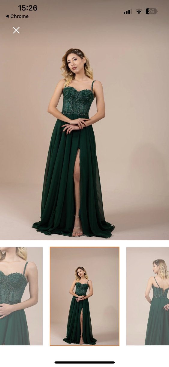 Dantel İşlemeli Yeşil Uzun Abiye Elbise - Görsel 2