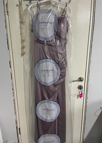 Uzun, Dökümlü, Askılı Mor Abiye Elbise - Görsel 5