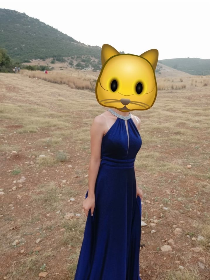 Mavi Uzun Drapeli Kadın Abiye Elbise - Görsel 3