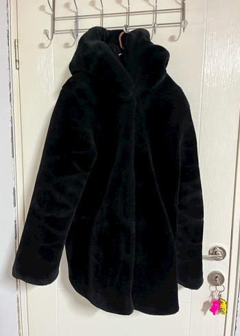 Siyah Kapüşonlu Peluş Kaban - Görsel 6