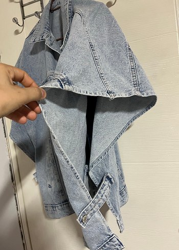 Düğmeli Kısa Kollu Mavi Kot Ceket - Görsel 5