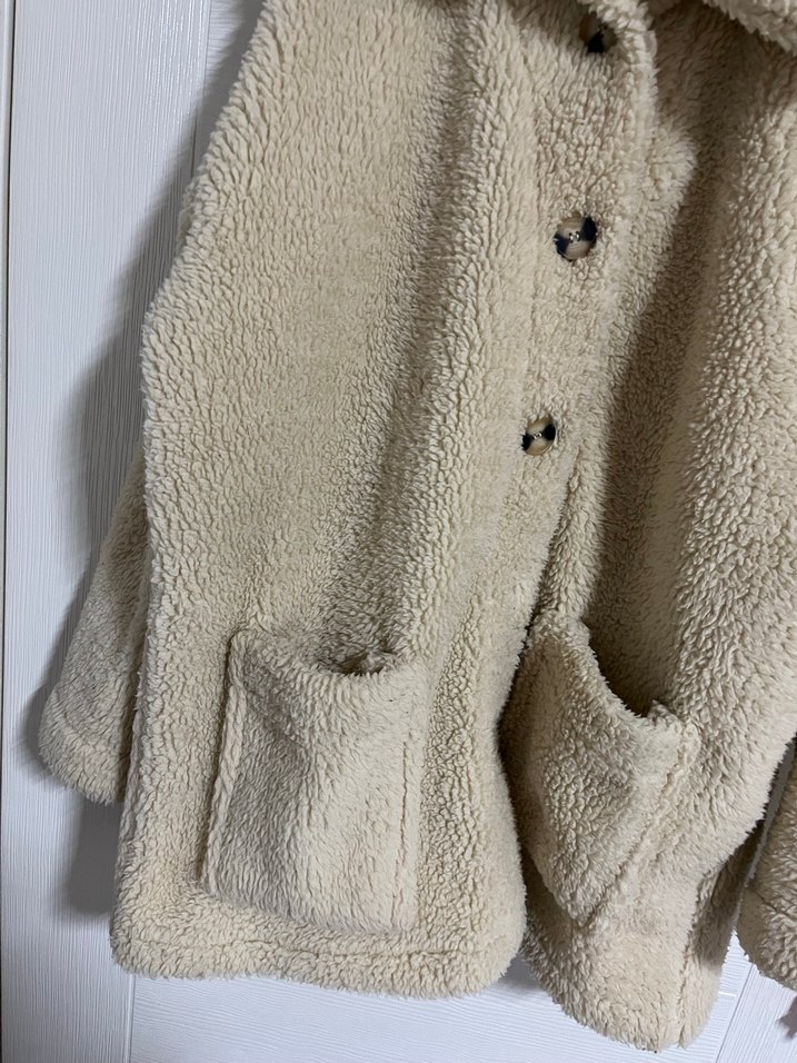 Bej Peluş Kadın Midi Mont - Görsel 4