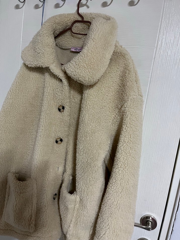 Bej Peluş Kadın Midi Mont - Görsel 2