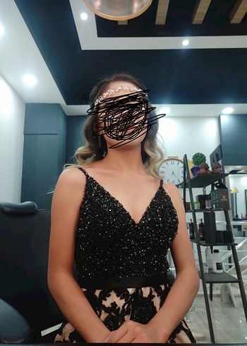 Siyah Straplez Dantel İşlemeli Uzun Abiye - Görsel 2