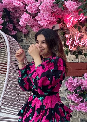 m Beden Pembe Çiçekli Bohem Midi Kadın Elbise