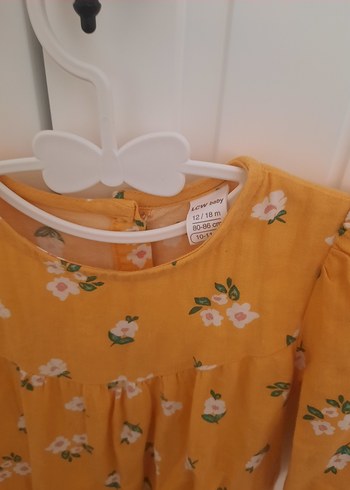 Sarı Çiçekli Uzun Kollu Kız Çocuk Elbise - Görsel 3