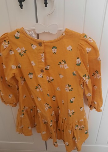 Sarı Çiçekli Uzun Kollu Kız Çocuk Elbise - Görsel 2