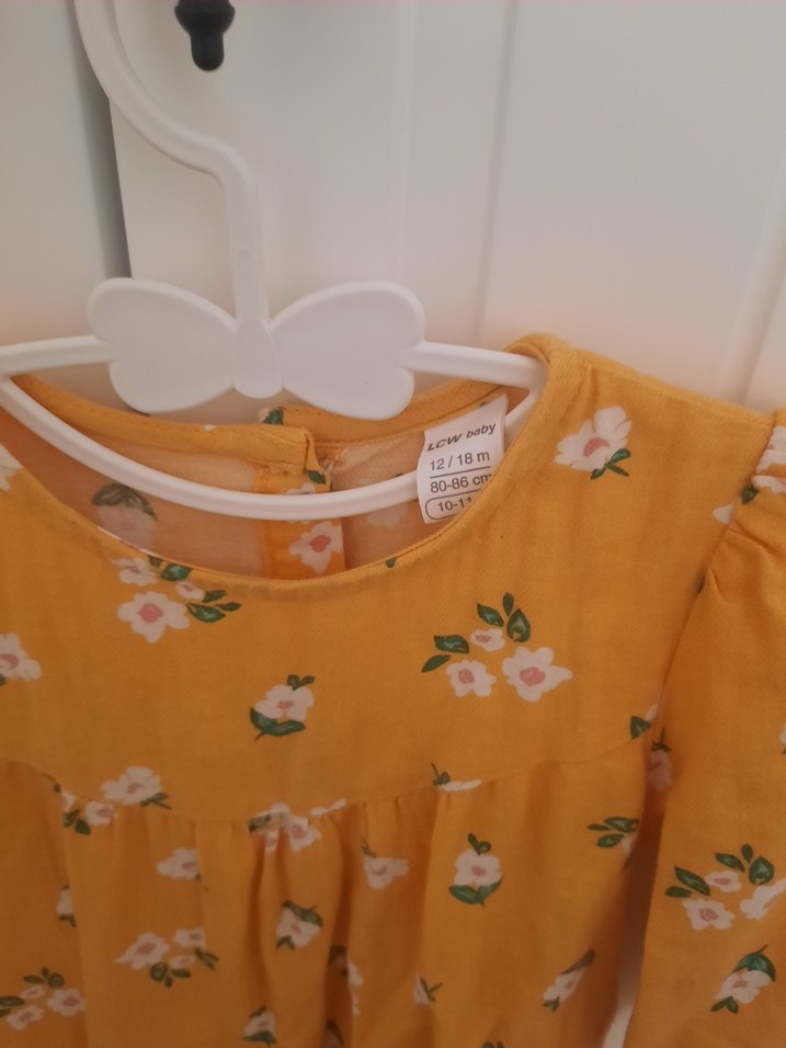 Sarı Çiçekli Uzun Kollu Kız Çocuk Elbise - Görsel 3