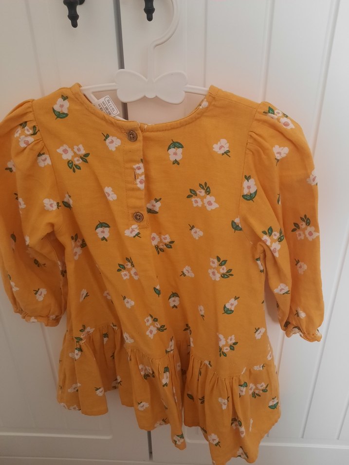 Sarı Çiçekli Uzun Kollu Kız Çocuk Elbise - Görsel 2