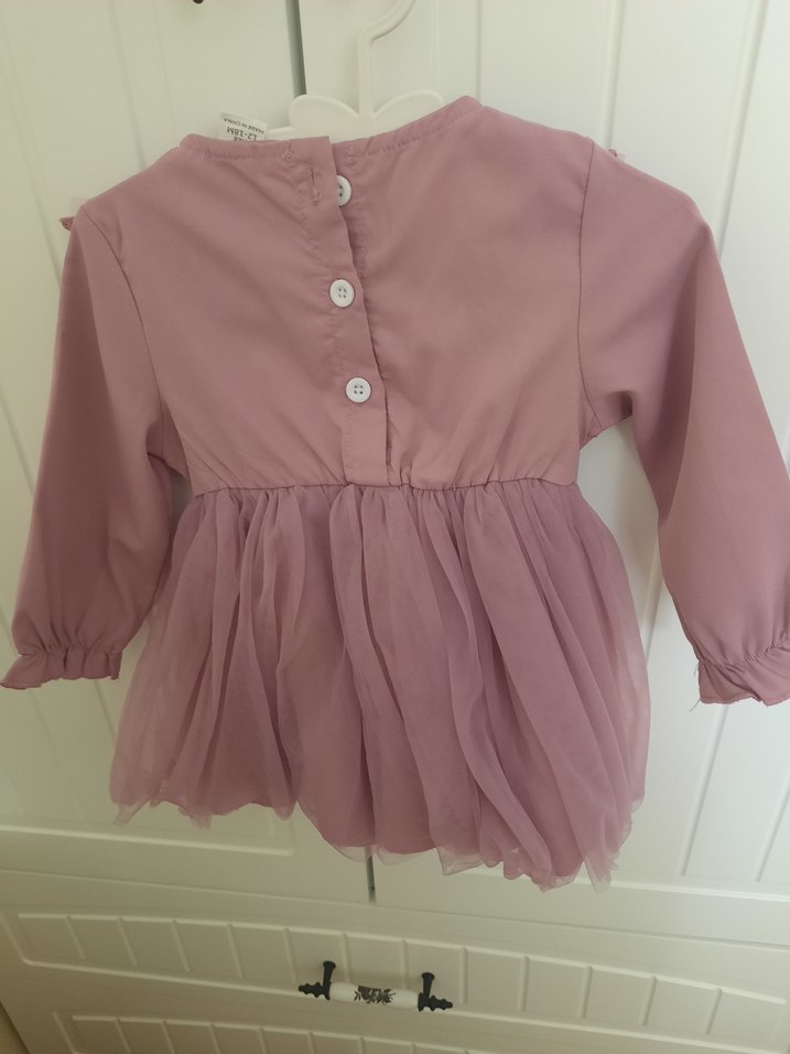 Mor Kız Çocuk Nakışlı Uzun Kollu Elbise - Görsel 2