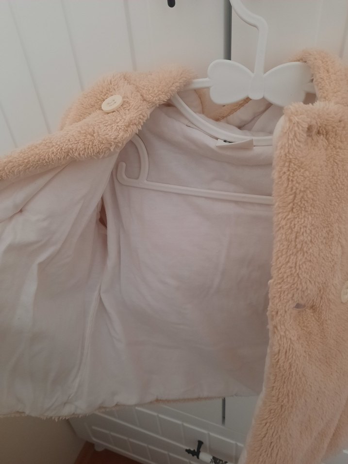 Kız  erkek için Çocuk Bej Düğmeli Peluş Ceket - Görsel 4