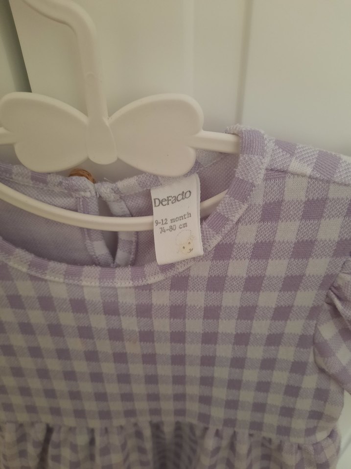 Kız Çocuk Lila Kareli Fırfırlı Elbise - Görsel 3