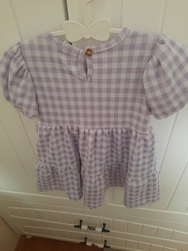 Kız Çocuk Lila Kareli Fırfırlı Elbise - Görsel 2