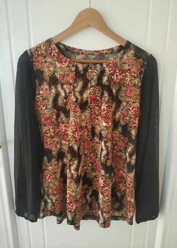 Desenli Siyah Bohem Uzun Kollu Bluz - Görsel 4